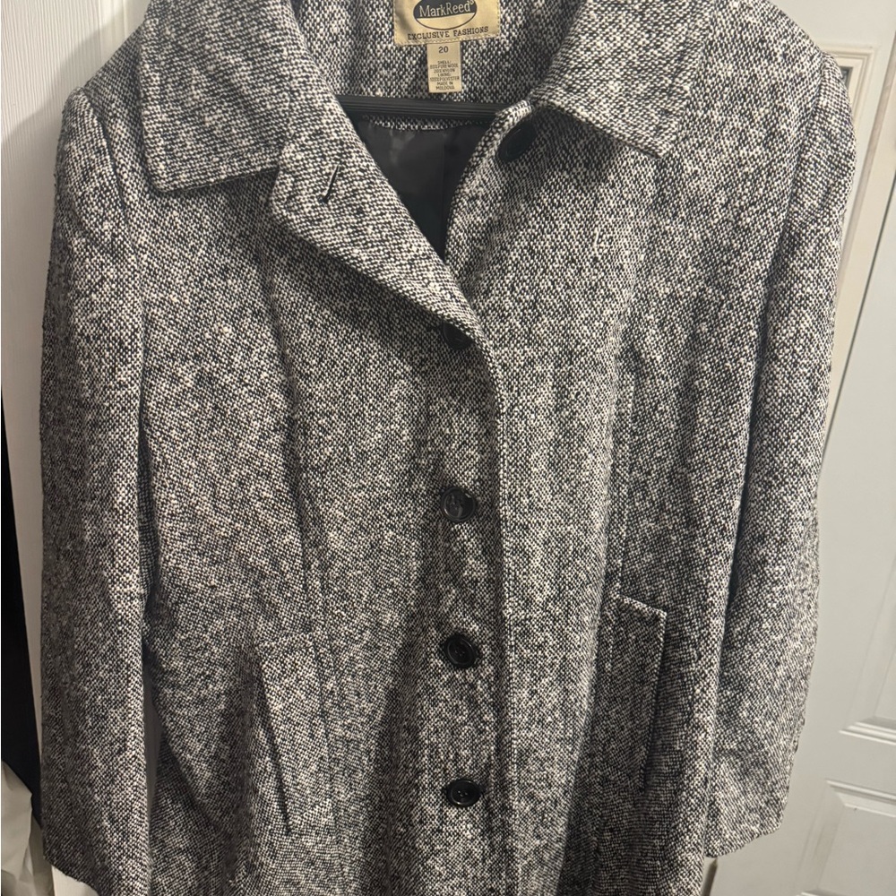 Vintage Black & White Wool Coat by Mark Reed  | Size 20 | Oversized Tweed